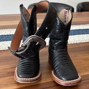 Black Kids Cowboy Boots with Belt